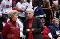 NC State Associate Head Coach Stephanie Glance and hall-of-famer Kay Yow confer before their 2008 game at Duke -  - 