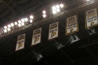  - Pacer championship banners illustrate the professional basketball tradtion in Indiana