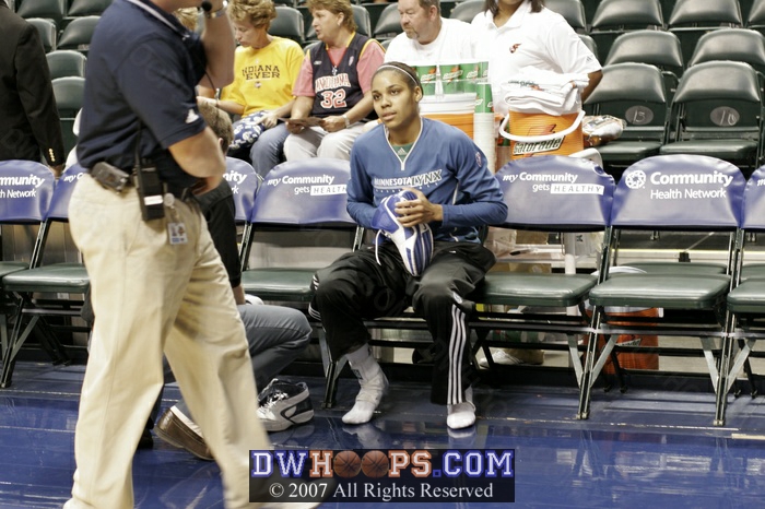 Lindsey Harding needed a quick shoe change before the game started