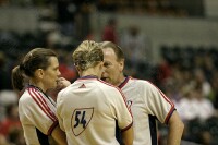  - Sue Blauch, Laura Morris, and Bob Trammell huddle to discuss what ended up being a jump ball